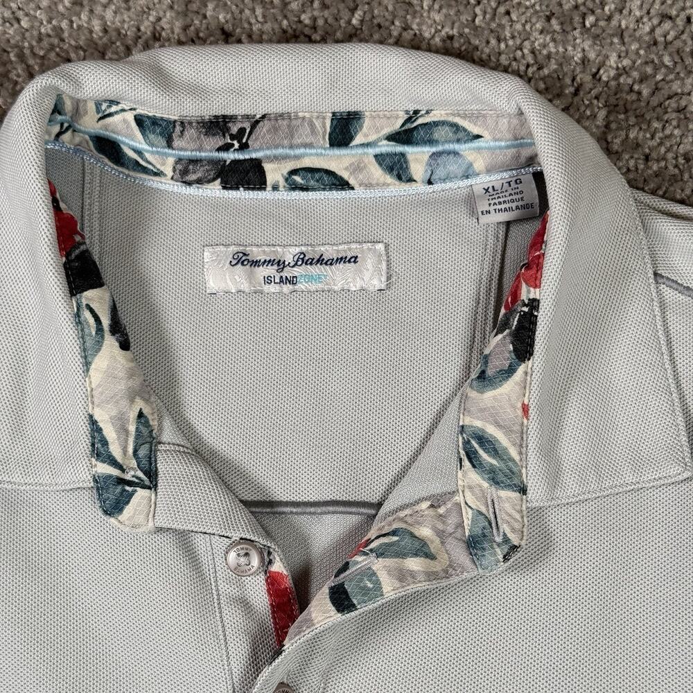Tommy Bahama Polo Gray Island Zone Rugby Floral Cuff Embroidered Logo Mens XL - Picture 3 of 8